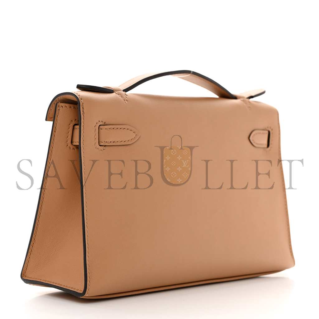 HERMÈS MASTER KELLY POCHETTE CHAI SWIFT PALLADIUM HARDWARE (22*14*7cm) 